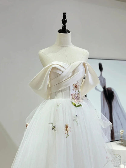 Beautiful Tulle Lace Long Prom Dress Off the Shoulder Evening Party Dress