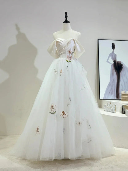 Beautiful Tulle Lace Long Prom Dress Off the Shoulder Evening Party Dress