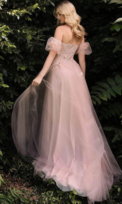 Beautiful A-Line Sweetheart Short Sleeves Floral Applique Glittering Blush Floor-Length Prom Dress