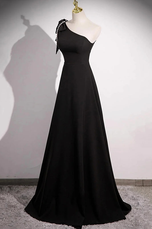 Black A-Line Long Prom Dress Simple One Shoulder Party Dress