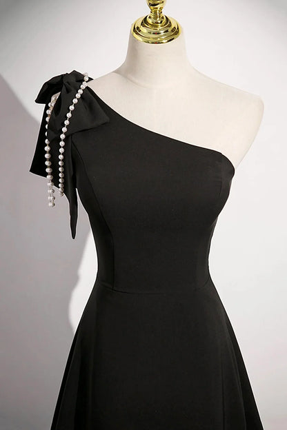 Black A-Line Long Prom Dress Simple One Shoulder Party Dress