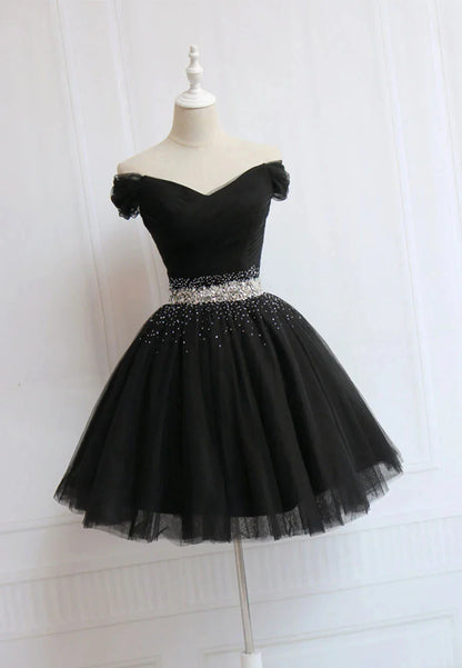 Black Off the Shoulder Short Prom Dress A-Line Homecoming Dress
