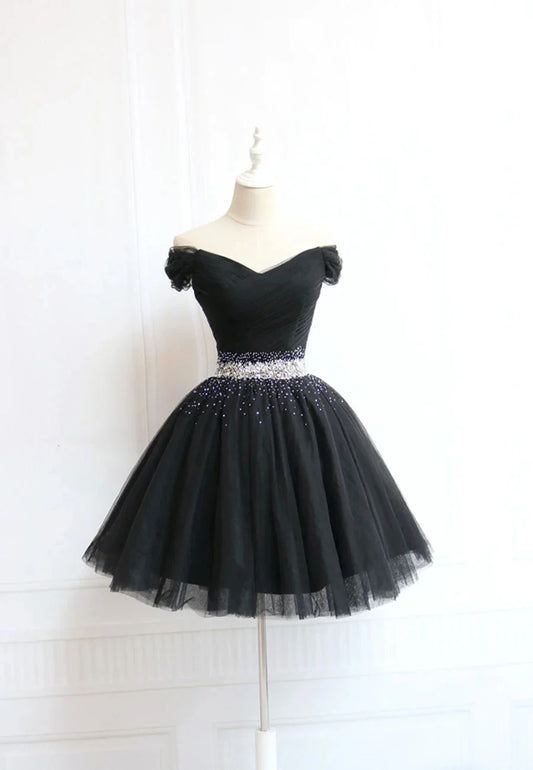 Black Off the Shoulder Short Prom Dress A-Line Homecoming Dress
