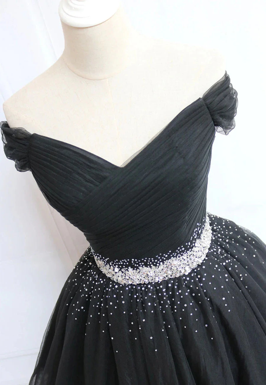 Black Off the Shoulder Short Prom Dress A-Line Homecoming Dress