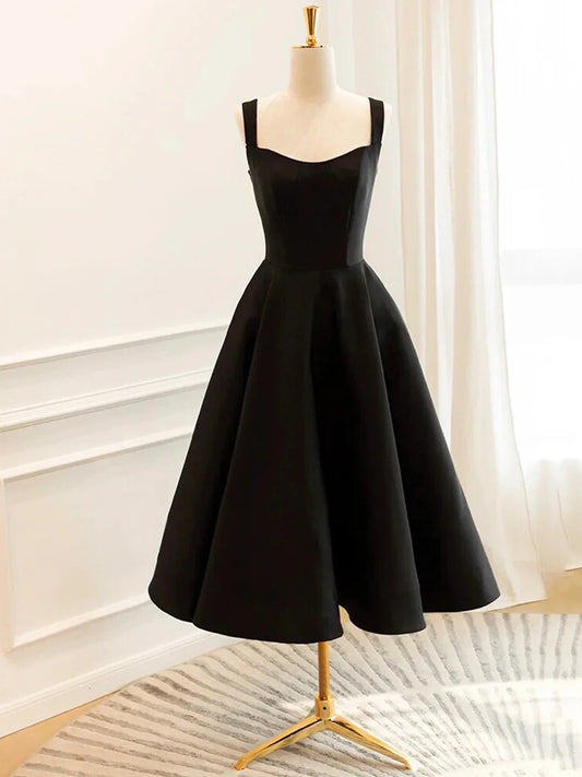 Black Satin Short Prom Dress Simple A-Line Evening Party Dress