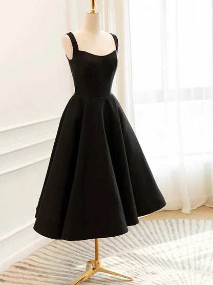 Black Satin Short Prom Dress Simple A-Line Evening Party Dress
