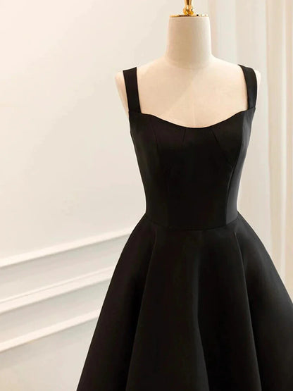 Black Satin Short Prom Dress Simple A-Line Evening Party Dress