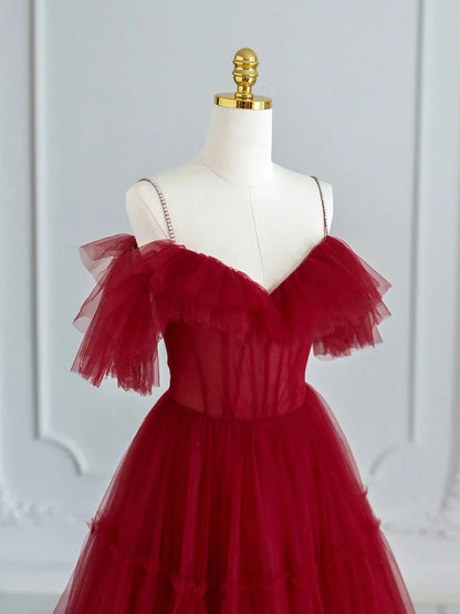Black V-neck Spaghetti Strap Tea Length Prom Dress Cute A-Line Evening Party Dress