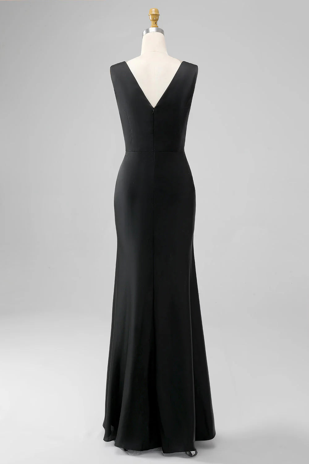 Black sheath V-neck Sleeveless Satin Bridesmaid Dress