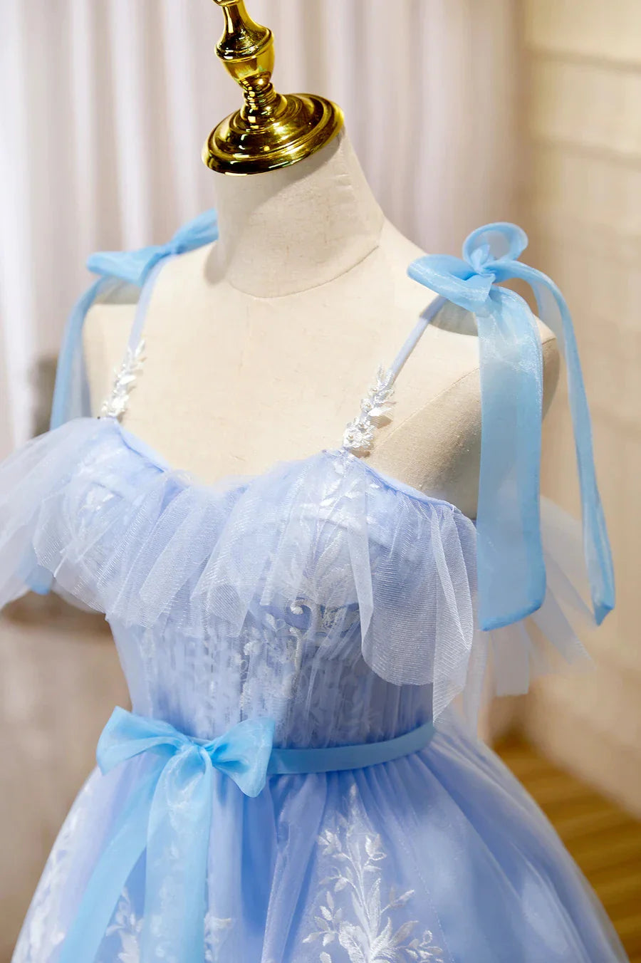 Blue Lace Knee Length Prom Dress Lovely A-Line Homecoming Dress