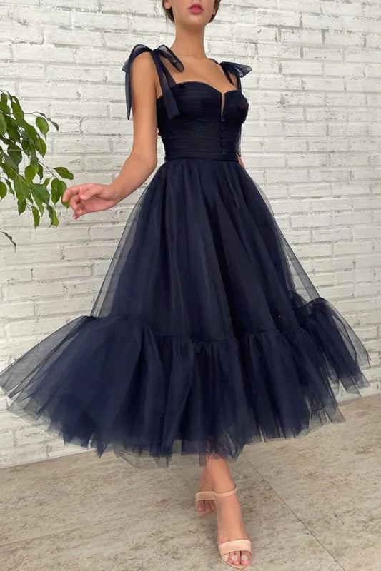 Blue Tulle Short Prom Dresses Cute A-Line Homecoming Party Dresses