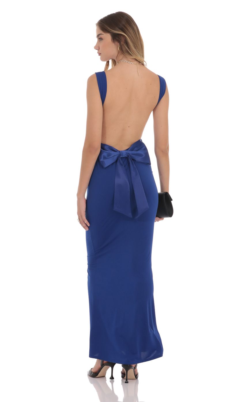Bold Sheath Sweetheart Sleeveless Bow-Accented Open-Back Royal Blue Floor-Length Prom Dresses
