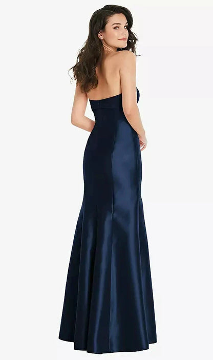 Bow Cuff Strapless Princess Waist Trumpet Gown in Midnight Navy