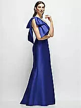 Bow One-Shoulder Satin Maxi Dress with Trumpet Skirt in Cobalt Blue