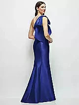 Bow One-Shoulder Satin Maxi Dress with Trumpet Skirt in Cobalt Blue