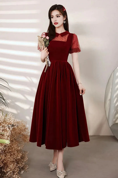 Burgundy Velvet Short Prom Dresses A-Line Homecoming Dresses