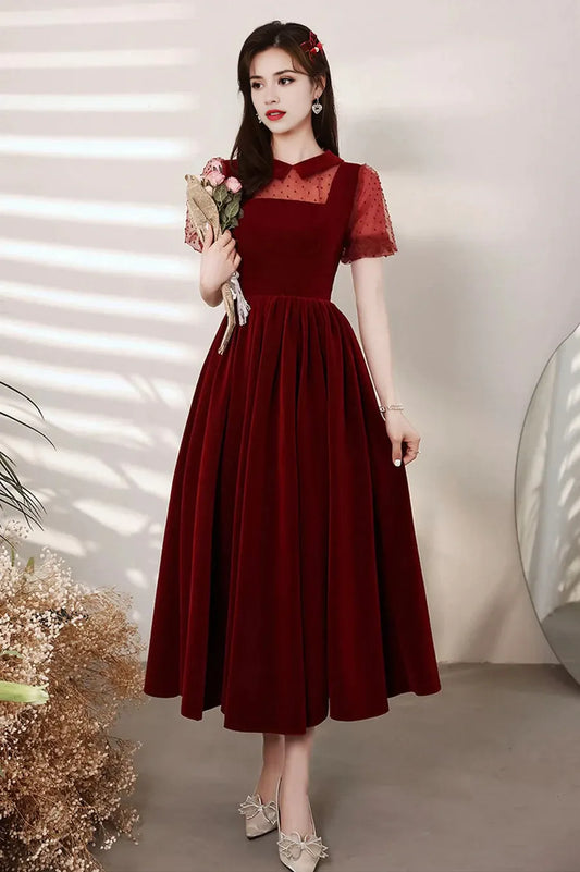 Burgundy Velvet Short Prom Dresses A-Line Homecoming Dresses