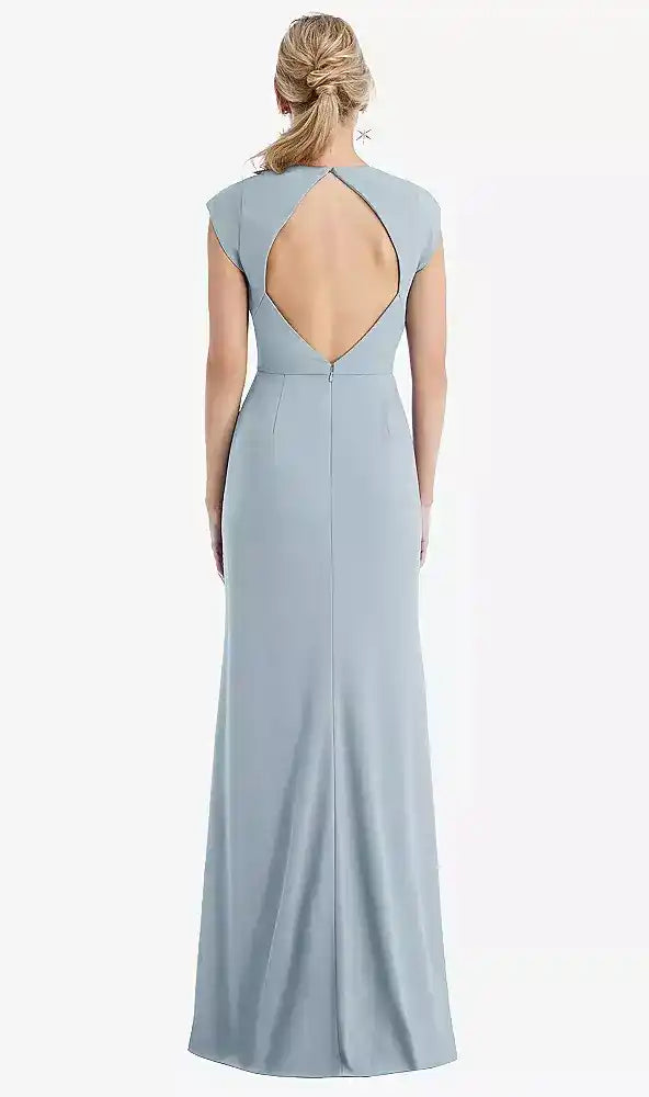Cap Sleeve Open-Back Trumpet Gown with Front Slit in Mist