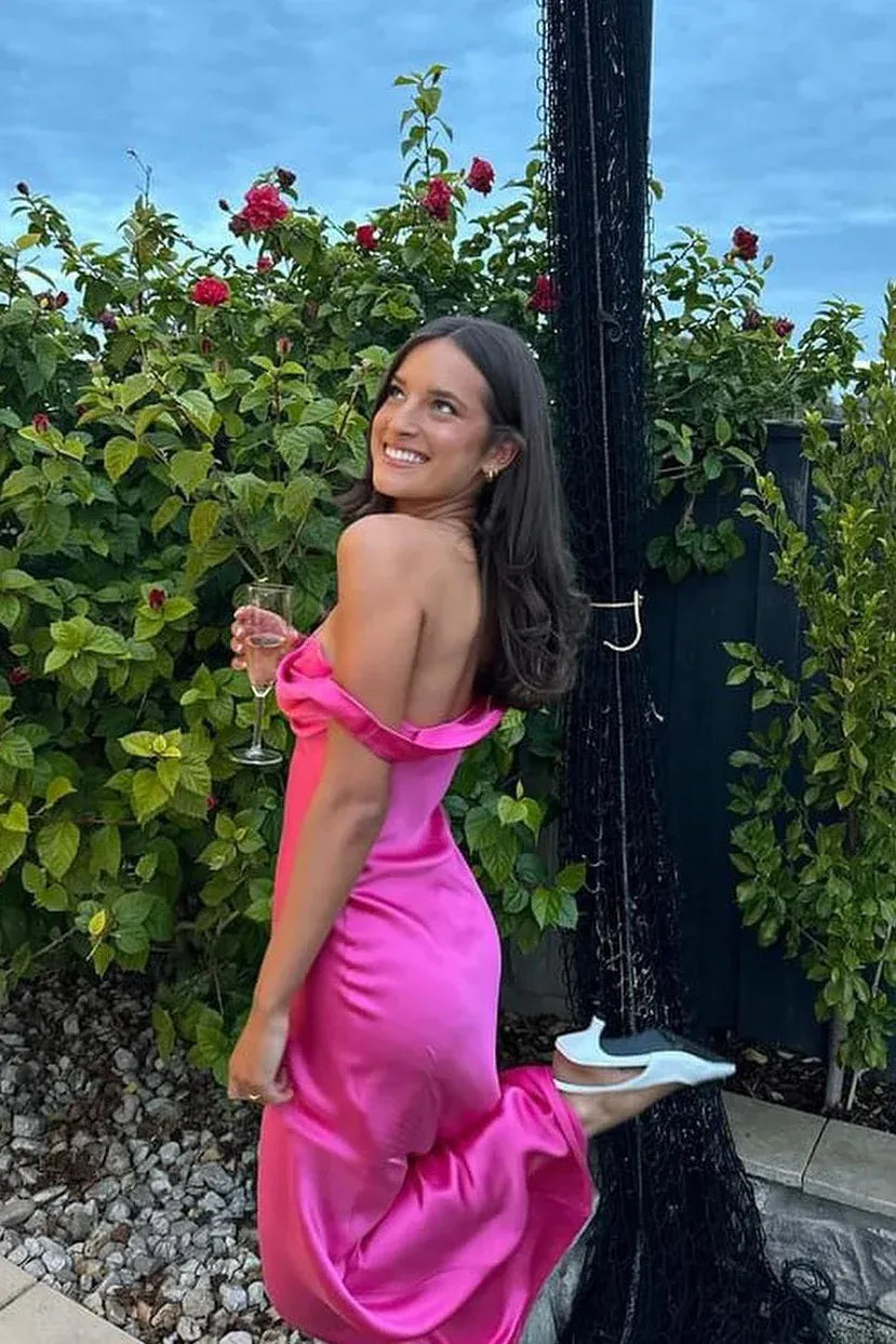 Casual Fitted Cowl Neck Sleeveless Satin Pleated Floor-Length Prom Dress