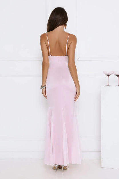 Casual Mermaid V-Neck Spaghetti Straps Ruched Light Pink Floor-Length Prom Dress