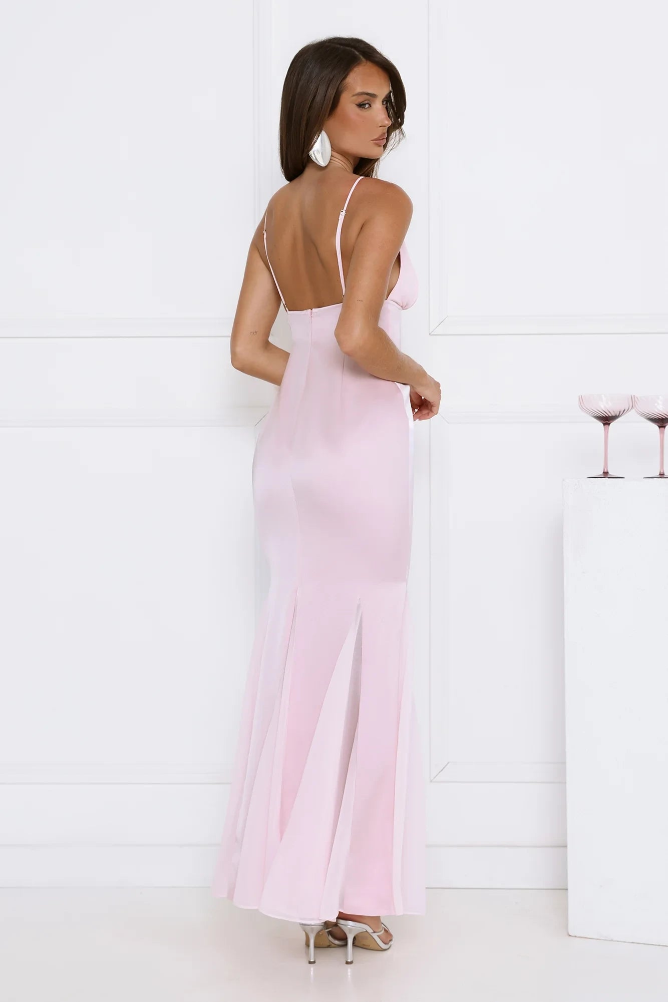 Casual Mermaid V-Neck Spaghetti Straps Ruched Light Pink Floor-Length Prom Dress