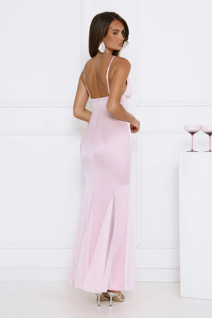 Casual Mermaid V-Neck Spaghetti Straps Ruched Light Pink Floor-Length Prom Dress