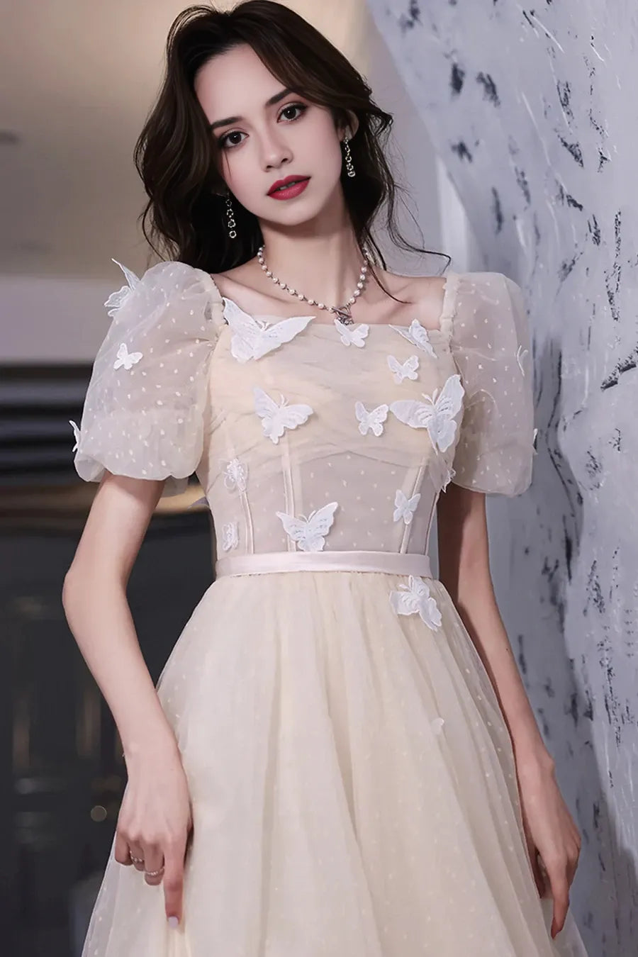 Champagne Lace Short Prom Dresses, A-Line Homecoming Dresses