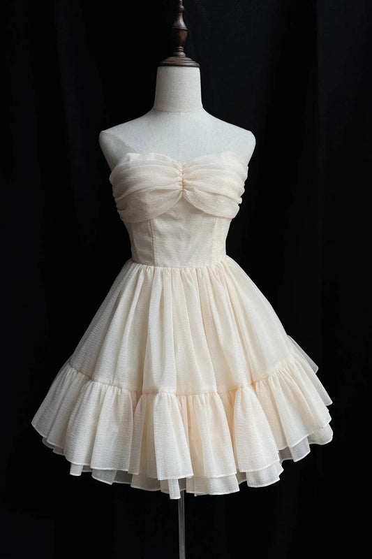 Champagne Soft Chiffon Knee Length Prom Dress Lovely A-Line Party Dress