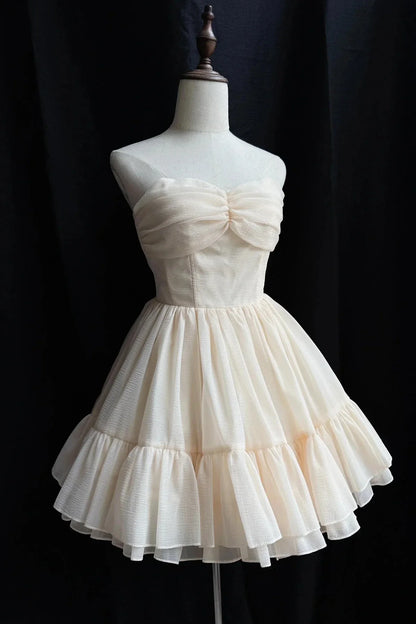 Champagne Soft Chiffon Knee Length Prom Dress Lovely A-Line Party Dress