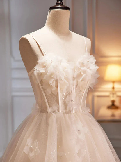 Champagne Spaghetti Strap Party Dress Cute A-Line Evening Dress Homecoming Dress
