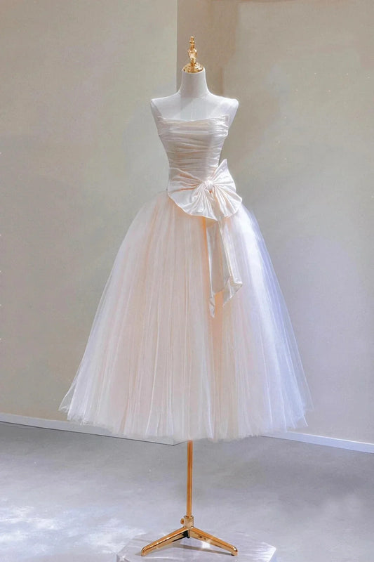 Champagne Strapless Tulle Short A-Line Party Party Dress
