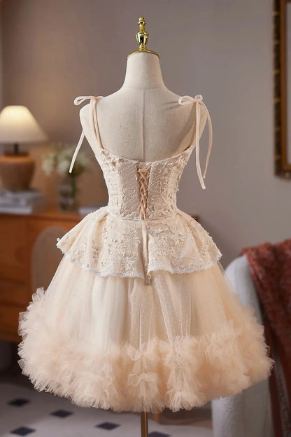 Champagne Tulle Lace Short Prom Dress Lovely A-Line Party Dress