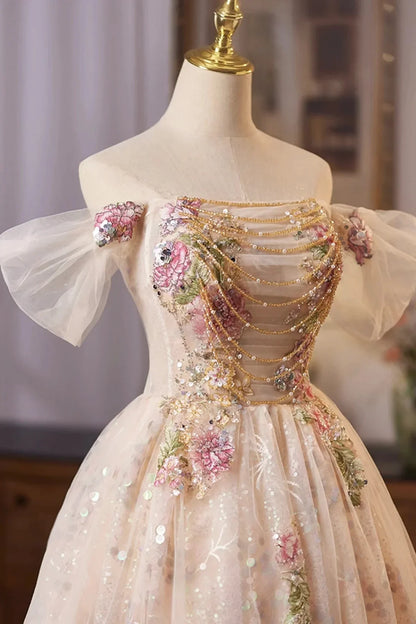 Champagne Tulle Sequins Short Prom Dress Lovely A-Line Homecoming Party Dress