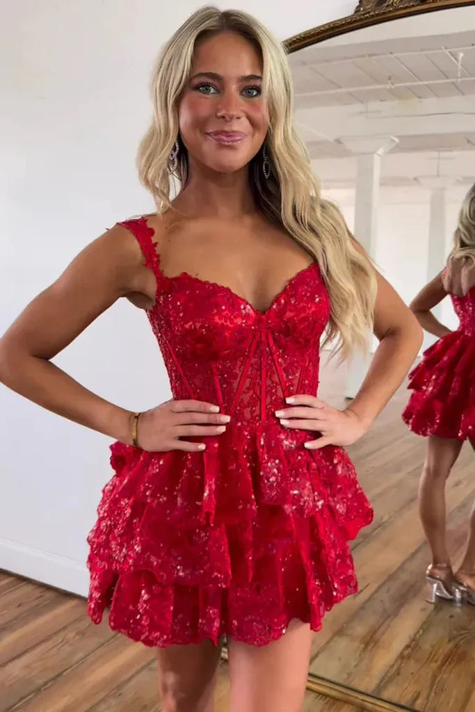 Charming A-Line Sweetheart Spaghetti Strap Closed Back Short Homecoming Dress