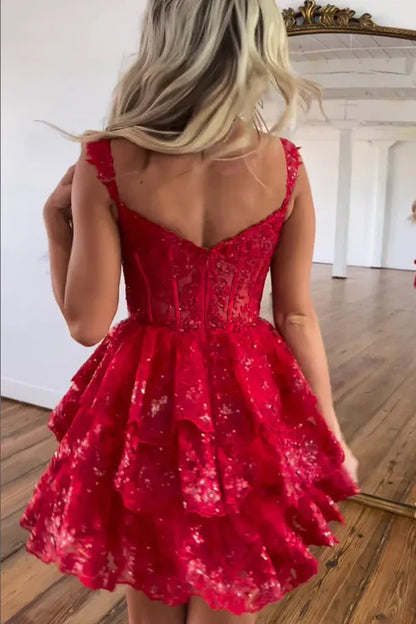Charming A-Line Sweetheart Spaghetti Strap Closed Back Short Homecoming Dress