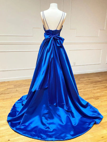 Charming A-Line Spaghetti Strap Sleeveless Backless Chapel Train Prom Dress