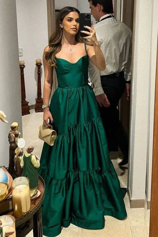 Charming A-Line Spaghetti Straps Sleeveless Lace Up Floor-Length Prom Dress