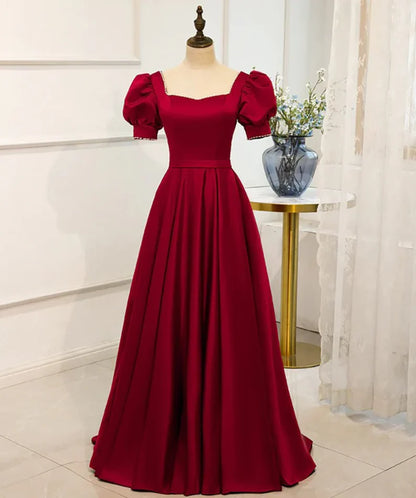 Charming A-Line Square Neck Short Sleeve Lace Up Floor-Length Prom Dress