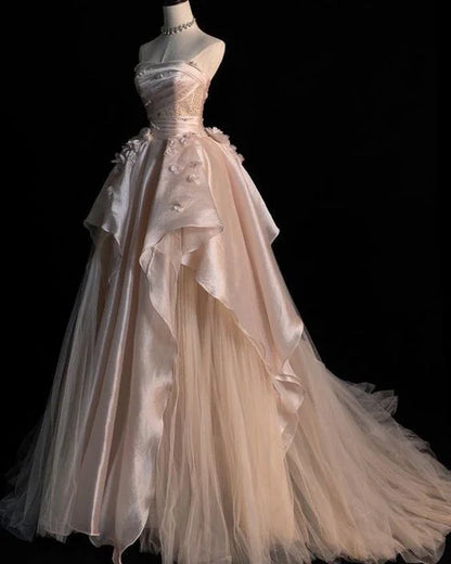 Charming A-Line Strapless Sleeveless Lace Up Floor-Length Evening Dress