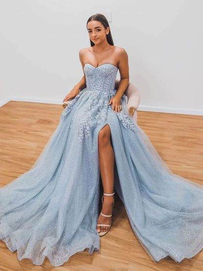 Charming A-Line Sweetheart Neck Sleeveless Lace Up Sweep/Brush Train Prom Dress
