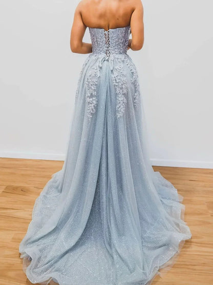 Charming A-Line Sweetheart Neck Sleeveless Lace Up Sweep/Brush Train Prom Dress