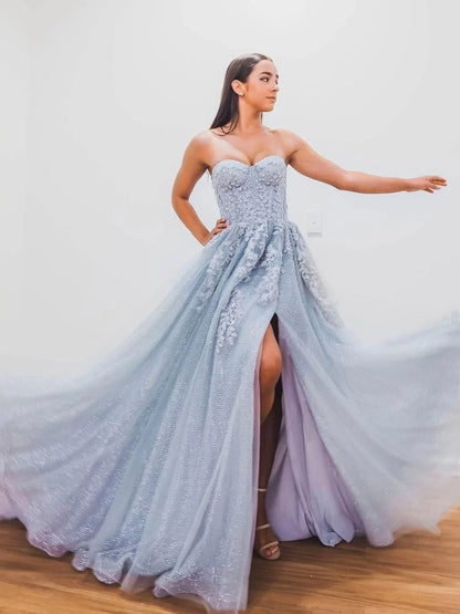 Charming A-Line Sweetheart Neck Sleeveless Lace Up Sweep/Brush Train Prom Dress