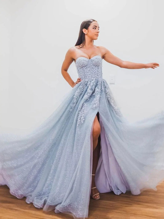 Charming A-Line Sweetheart Neck Sleeveless Lace Up Sweep/Brush Train Prom Dress