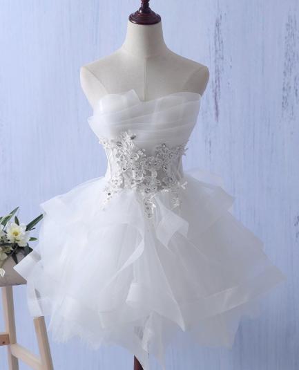 Charming A-line Strapless Sleeveless Tulle Lace Up Short-Mini Homecoming Dress