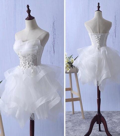 Charming A-line Strapless Sleeveless Tulle Lace Up Short-Mini Homecoming Dress