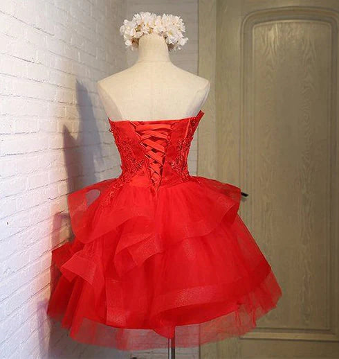Charming A-line Strapless Sleeveless Tulle Lace Up Short-Mini Homecoming Dress