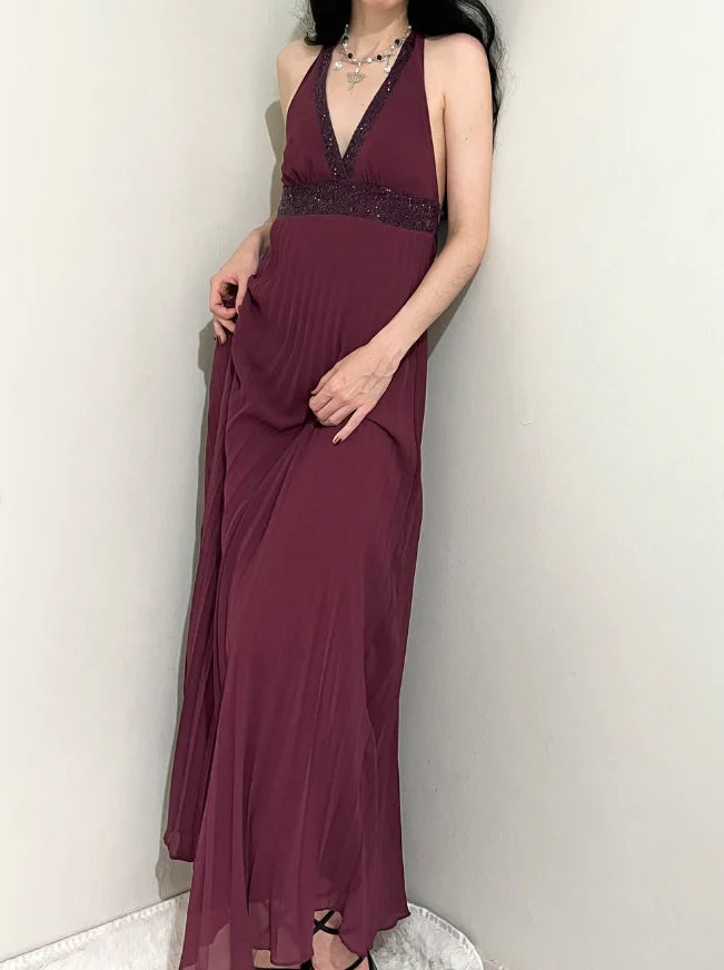 Charming A Line Halter Neck Sleeveless Open Back Floor-Length Prom Dresses