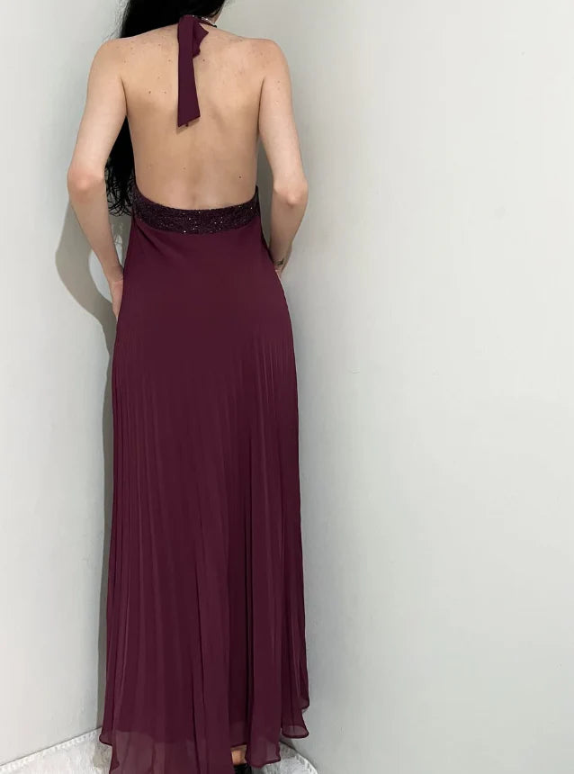 Charming A Line Halter Neck Sleeveless Open Back Floor-Length Prom Dresses
