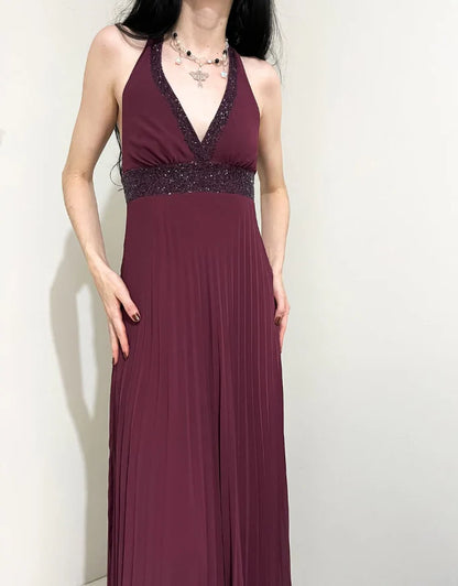 Charming A Line Halter Neck Sleeveless Open Back Floor-Length Prom Dresses
