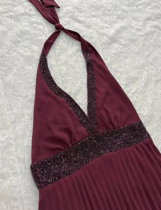 Charming A Line Halter Neck Sleeveless Open Back Floor-Length Prom Dresses